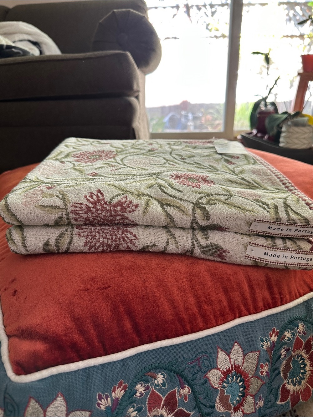 2 PCs Bianca Floral Cotton Bath Towels- Made in Portugal
